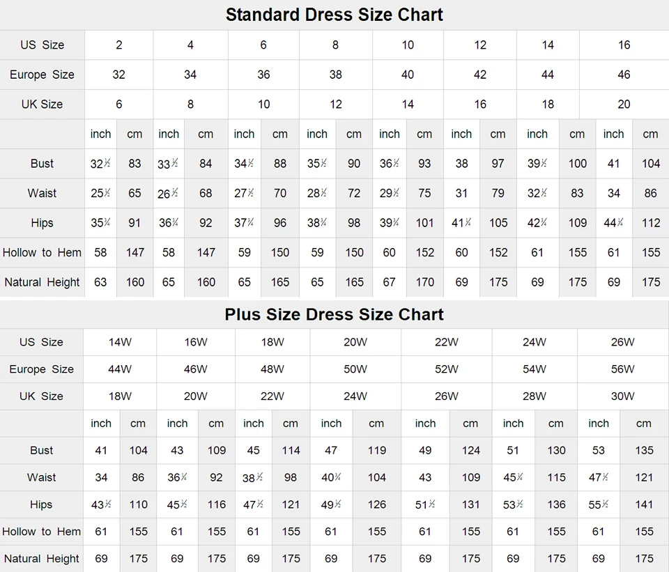 Bridal Gown Size Chart