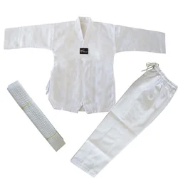 Customized high quality polyester and cotton beginner and grandmaster white v neck taekwondo dobok uniforms