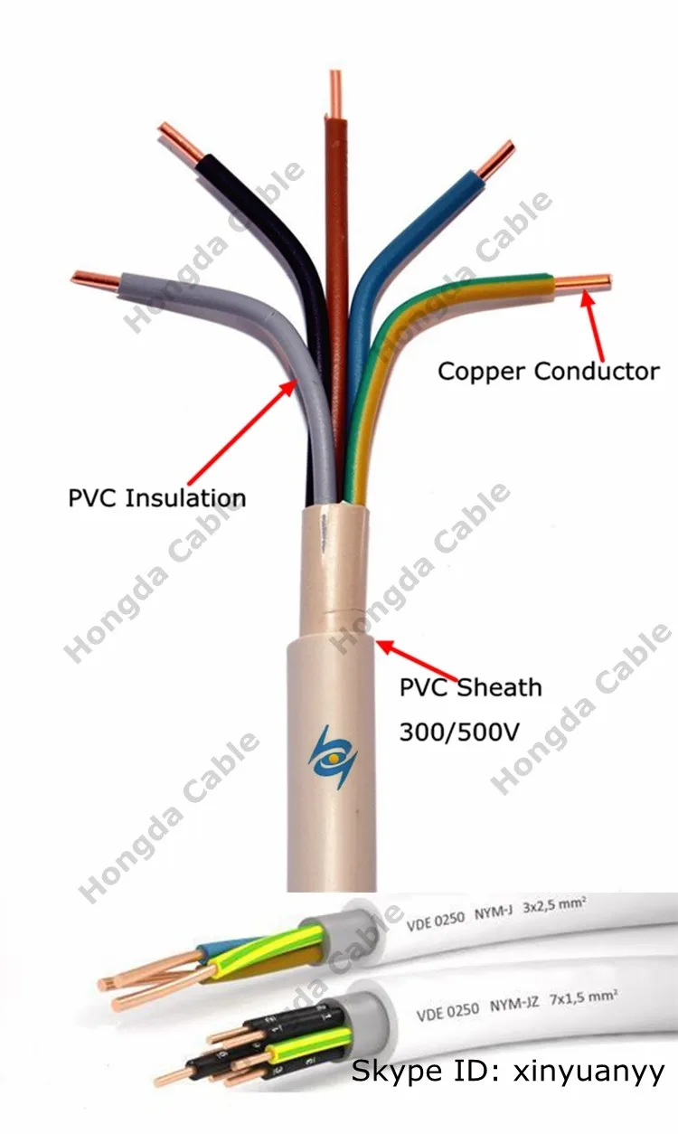 NYM-J Cable 2.5mm 3 Core Sheathed PVC Installation Cable Moisture Insulated Wire