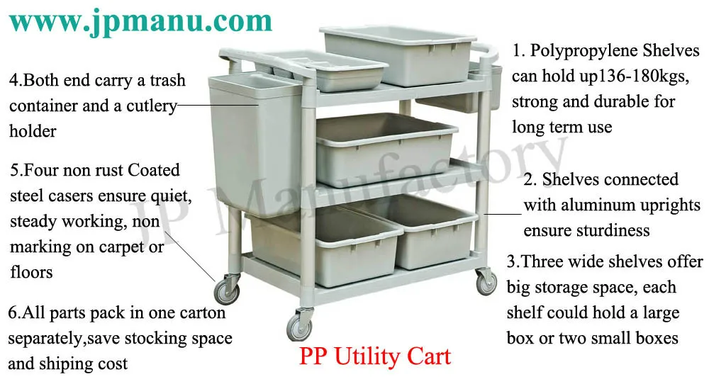 Restaurant Use Grey Plastic Utility Cart Service Cart Kitchen
