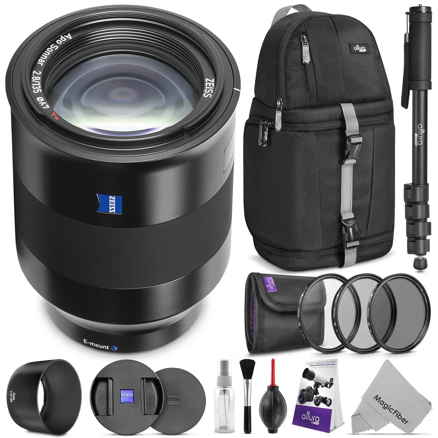 DavisMAX Fibercloth Lens Bundle 2x Telephoto Lenses 3 Piece Filter Kit for Sony Alpha SLT-A77 with Sony 100mm f//2.8 Lens 55mm Wide Angle