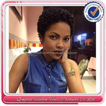 Short Afro Kinky Curl Natural Color Brizilian Human Hair Toupee