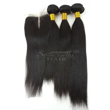 Virgin Hair Piece Invisible Part Closure With Bundles Brazilian
