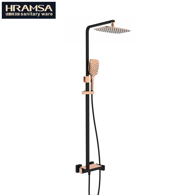 Black Rose Gold Finish Brass Bathroom Bathtub Shower Set With Wall