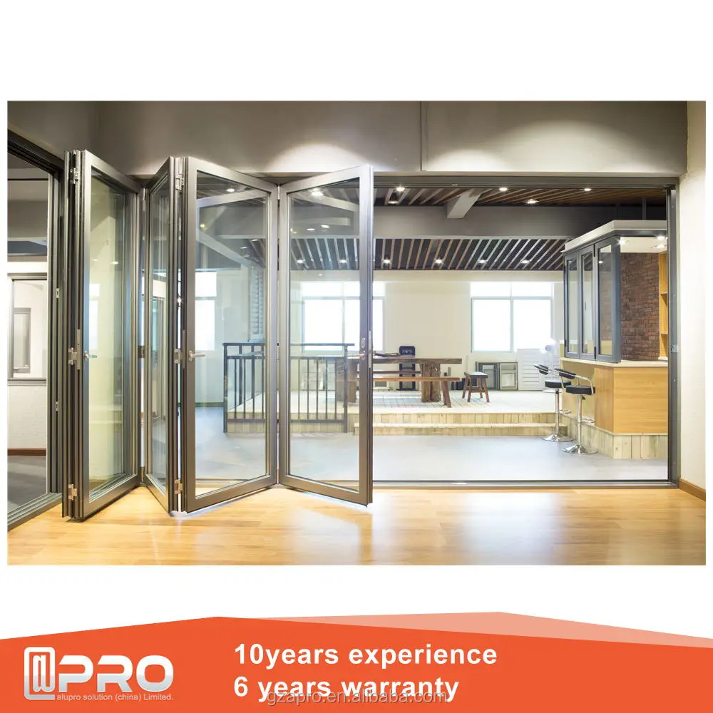 Double Glass Aluminium 10years Warranty Top Hung Sliding Waterproof Trading Folder Door