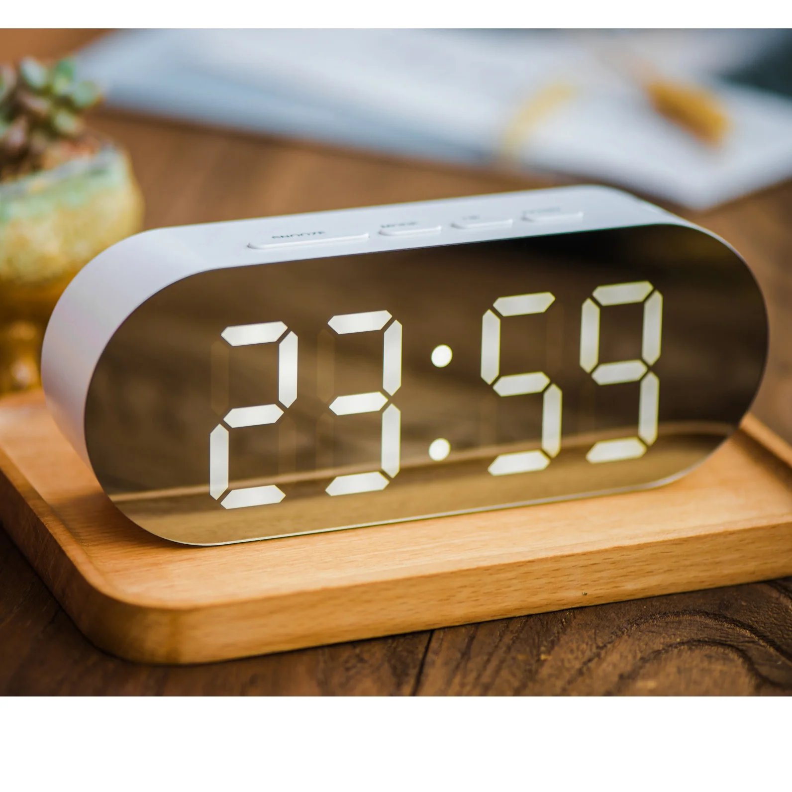 Oval Led Mirror Digital Clock With Usb Port Buy Digital Desk Clock