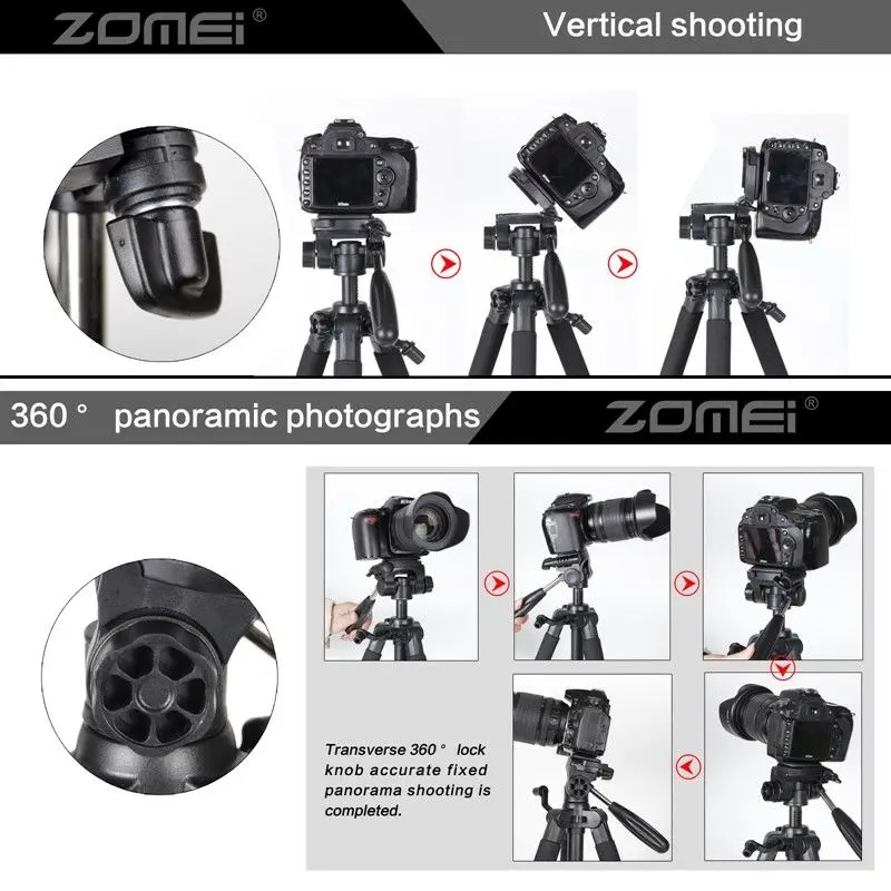 ZOMEI Q111 Professional Portable Travel Aluminum Camera Tripod and Pan Head for SLR DSLR Digital Camera Three Color
