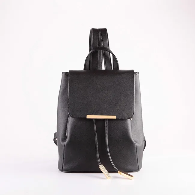Wholesale Best Price Black Plain Saffiano PU Ladies Backpack 2016