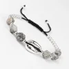 LS-D946 Handmade macrame cowrie shell charm bracelet , grey jasper diamond shape beads red macrame bracelet