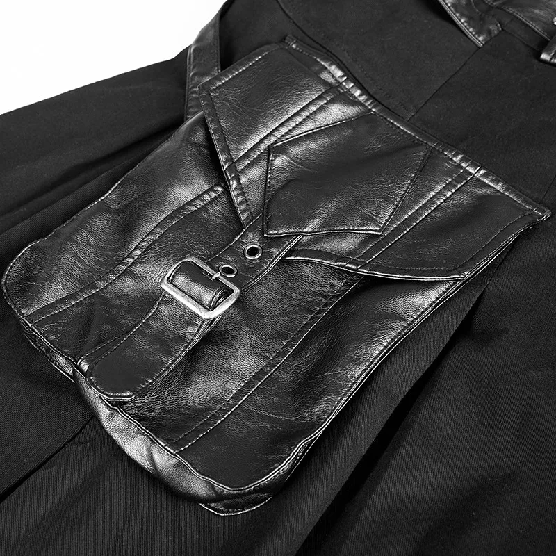 Q-319 Black punk rock big pockets scottish kilts mens middle skirts