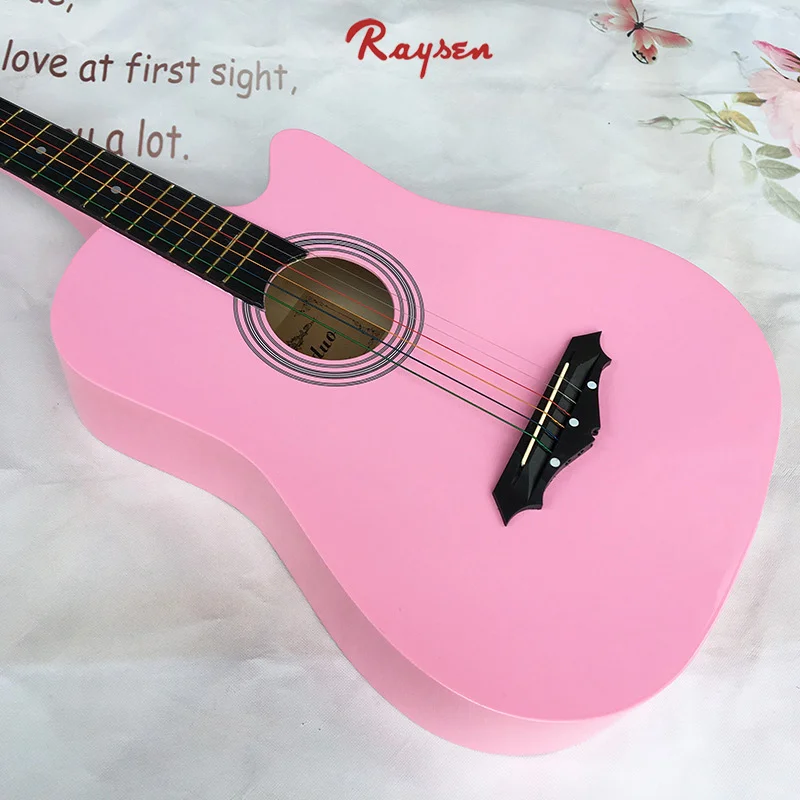 Cute Pink Guitar For Kids Women Ladies 38 Inch Basswood Practice Guitar