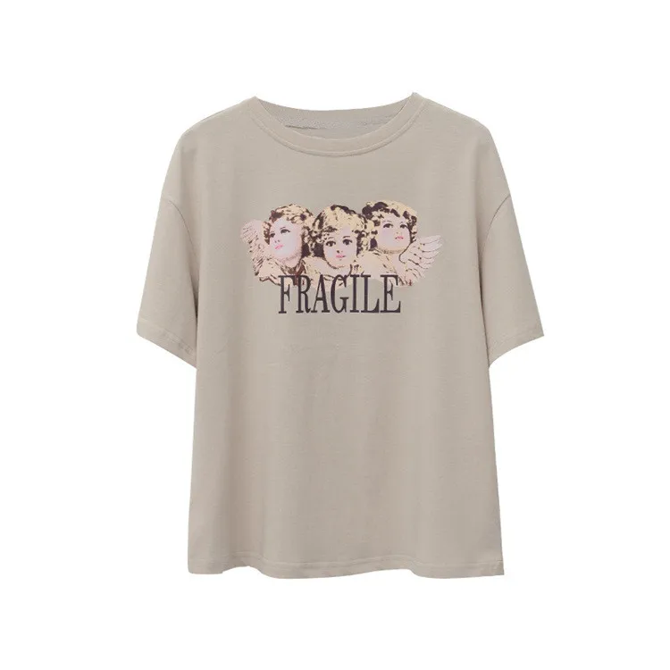 Wholesale Hot Selling O-neck Vintage Angel Cupid Printed Women T-Shirt