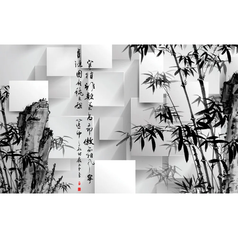 Hitam Dan Putih Bambu Wallpaper Mural 3d Gaya Cina Wallpaper 3d