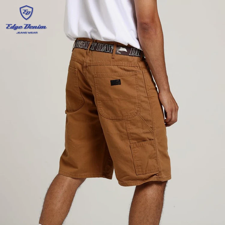 Men's Summer Hot Jeans With Belt,Loose Fit Short Rinsed Brown Denim