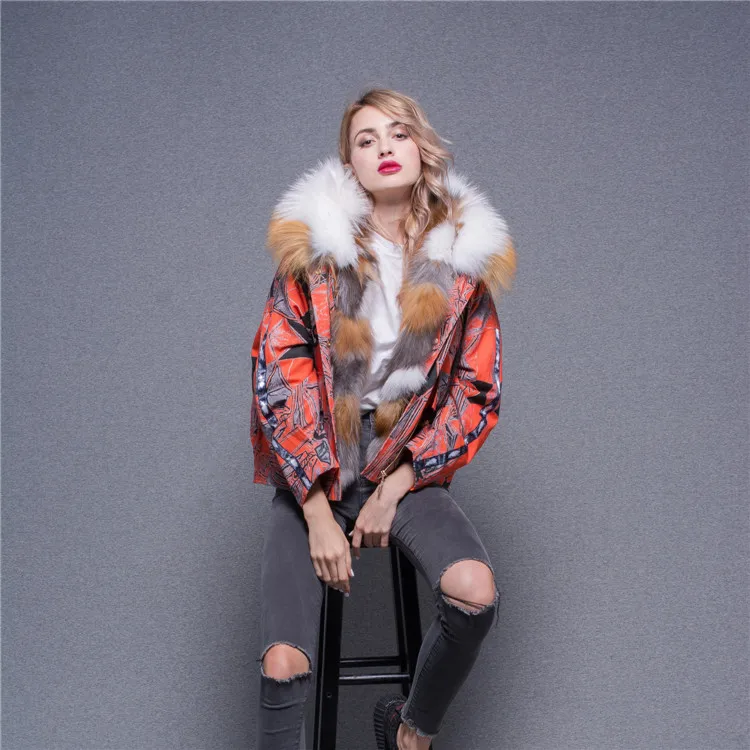 multicolor fur parka