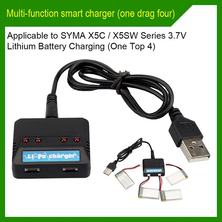 Hot Sale 3.7V 500mAh 2S 7.4V 600mAh USB Balance Charger 4 in 1 Overcharge Protection For RC Helicopter Lipo Battery