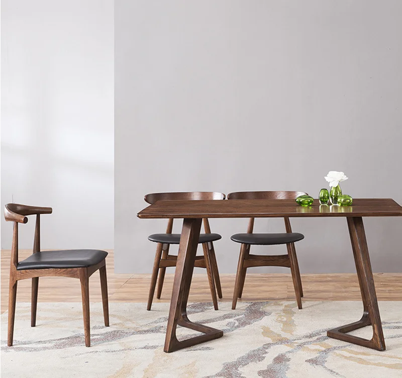 Simple Korean Style Home Dining Room Furniture Walnut Mdf 6 Seater