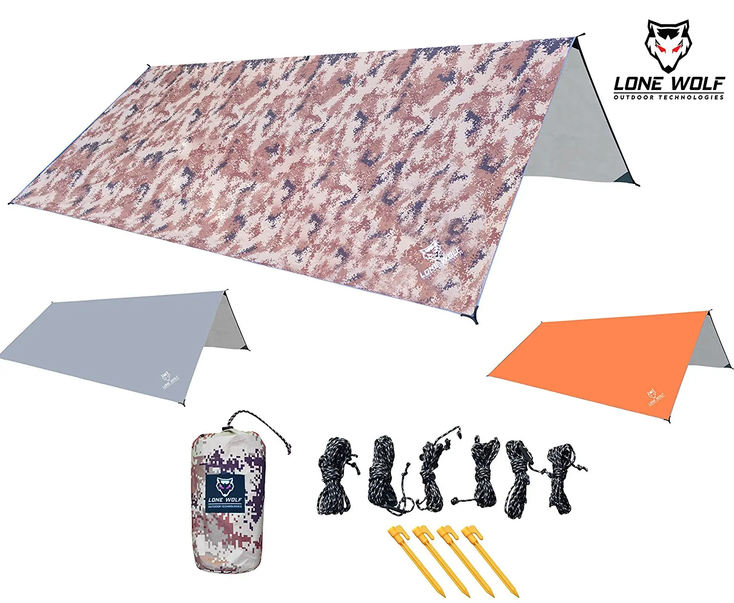 LONE WOLF 10.5' x 10' Lightweight Hammock Rain Fly Tent Tarp Survival Tarp Water Proof Camping Shelter RIPSTOP Material UV Protection Sand Resistant Beach Blanket Essential Survival Gear