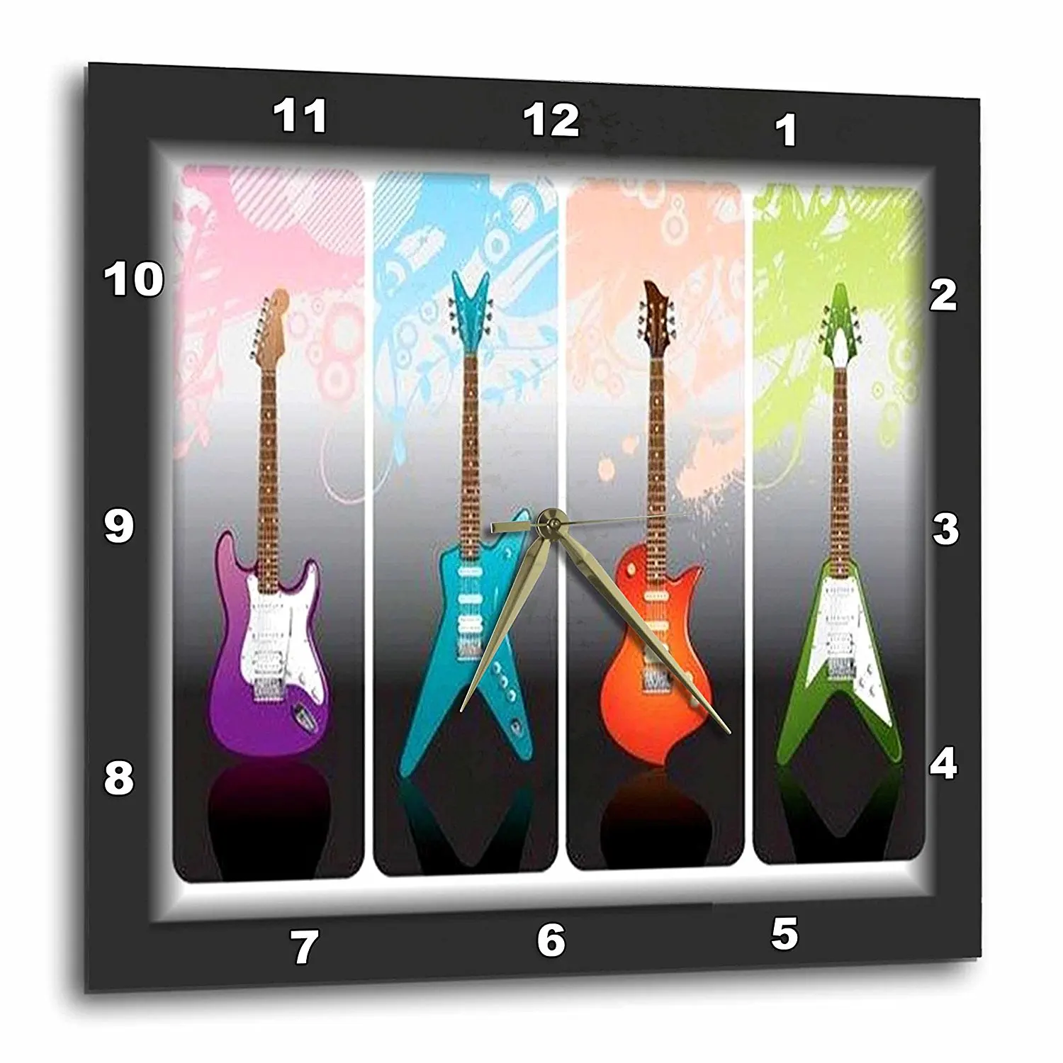 3dRose dc/_40766/_1 Framed 4-Heavy Metal N Rock Guitars Desk Clock 6 by 6-Inch