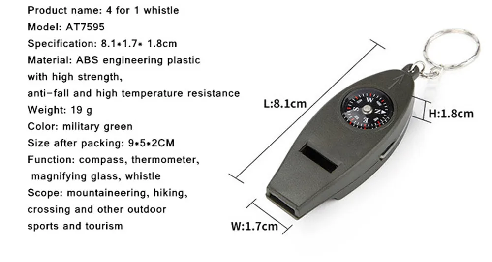 Details about   4 In 1 Mini Outdoor Survival Whistle Compass Magnifying Thermometer KeychainJC 