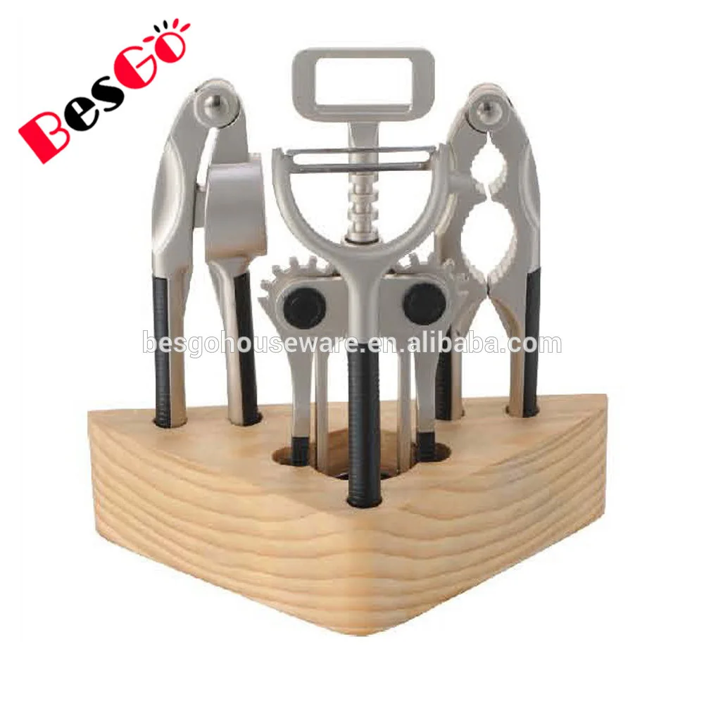 
kitchen utensil set with wooden holder 