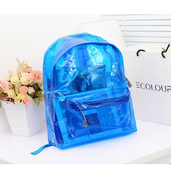 Vinyl Transparent School Student Clear Bookbag Daypack School Bag For