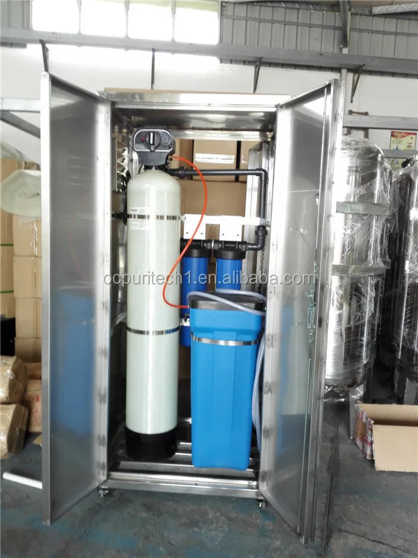 Small household water softener with cabinet