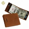 Top selling low MOQ professional design high end small rfid blocking wallet vintage leather money clip wallet