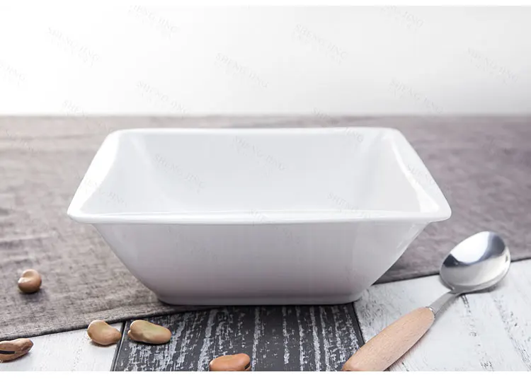 Custom Printed White Porcelain Tableware Cheap Ceramic Square Unique Salad Bowl