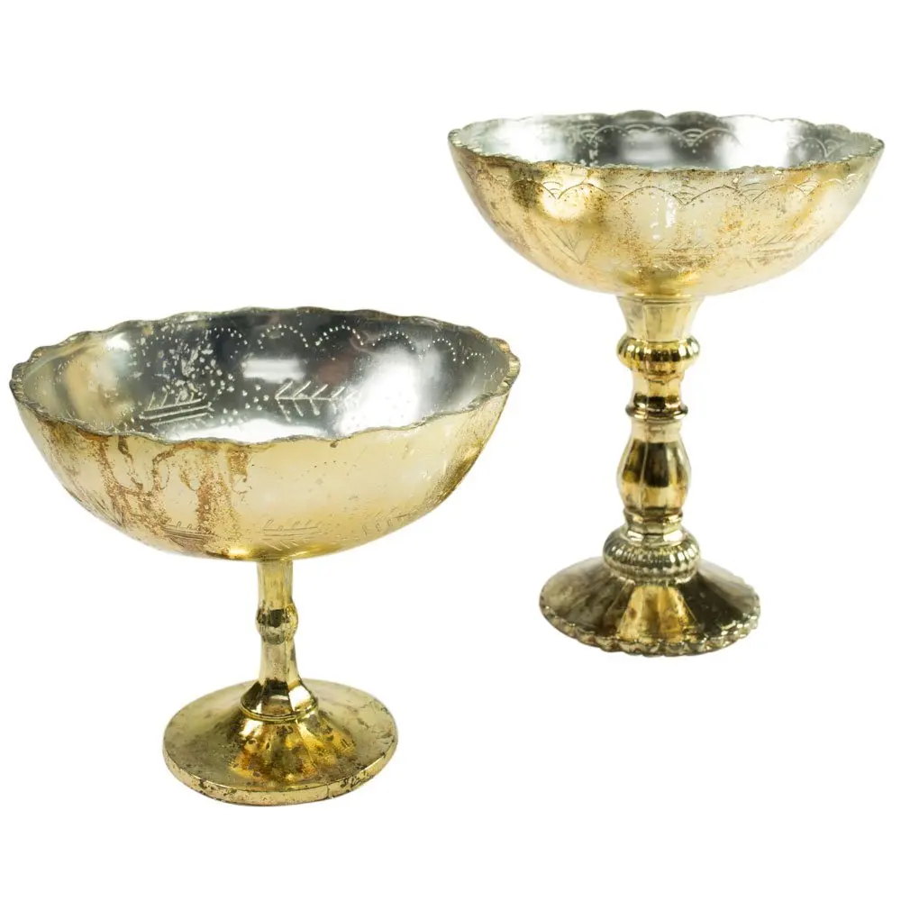 Buy Mercury Glass Decorative Compote Pack, Scalloped Metallic Compotes