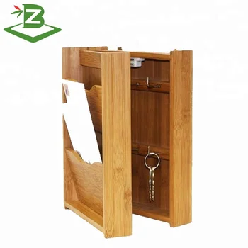 Decorative Bamboo Wall Mounted Letter Mail Rack With Key
