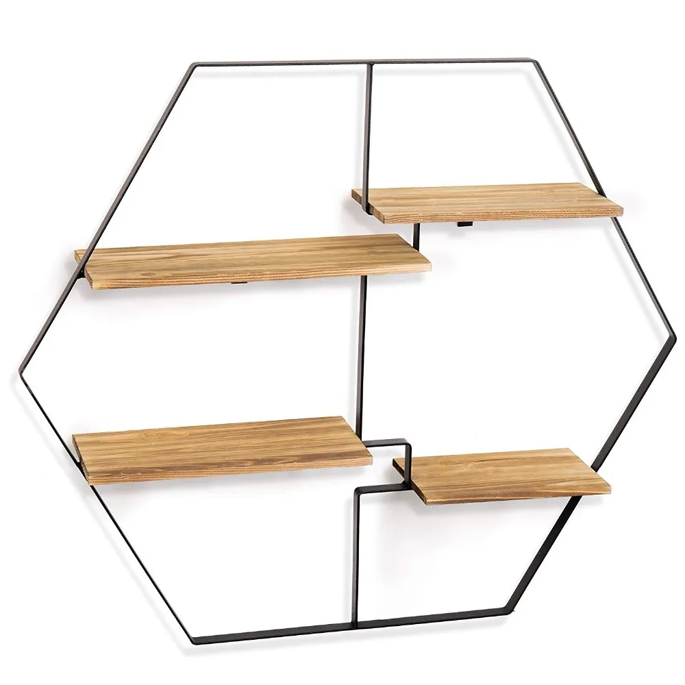 高品质壁挂式 4 层燃木浮动货架用于客厅