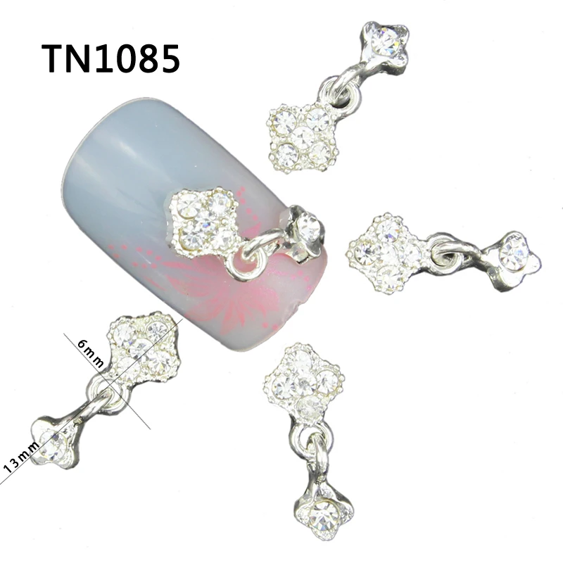 10 Pcs 3D Nail Art Decorations Silver Alloy Diy Glitter Charm Rhinestones Tools With Pendants Used