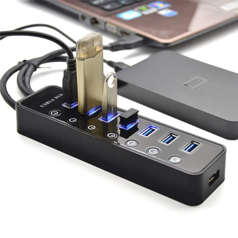 Usb Hub 3.0 Splitter,7 Port Usb Data Hub With Power Adapter And ...