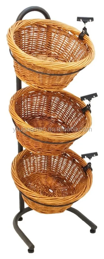 3 Tier Basket Stand Sign Clips Wicker Black Fruit 3 Tier Basket Stand Sign Clips Wicker Black Fruit With Mobile Floor Metal Wire Display Rack