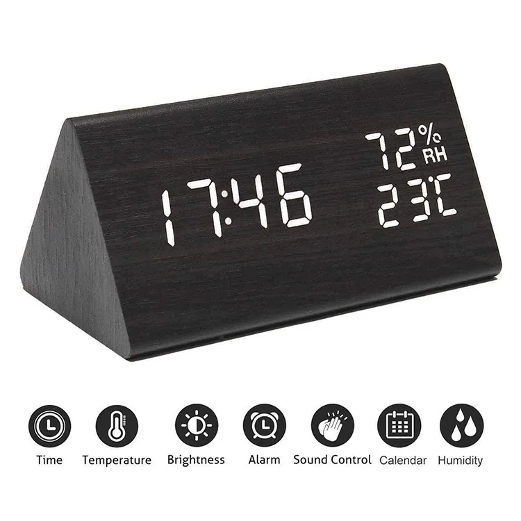 Promotional Digital Triangle Led Wooden Alarm Clock - Buy Wooden ...