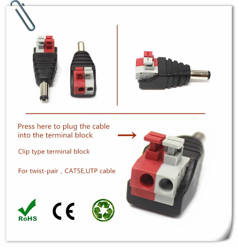 New Solderless Male/female 12v Dc Jack Connectors To Clip Type Terminal ...