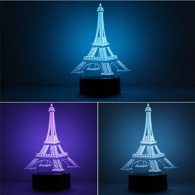 Creative visual stereo LED touch switch The gradient small night light Discus the Eiffel Tower 3 d lamp