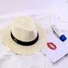 Fashion Fedora Trilby toquilla white paper panama hat Summer Beach Sun Straw Hat with black band Sunhat for men and woman