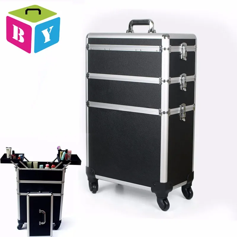 Professinal Trolley Aluminum Nail Polish Holder Cosmetic Display Case