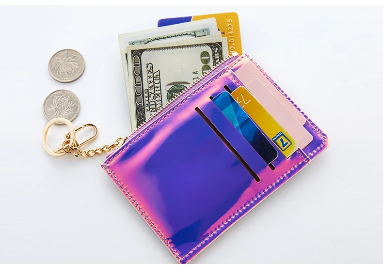 Colorful Pu Leather Women Laser Rfid Card Holder Zipper Keychain Ladies Coin Purse Buy Ladies