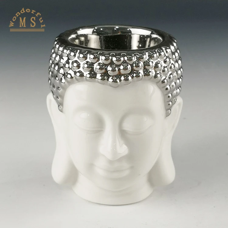 3D Handmade small ceramic buddha head candle holder gift Zen Asian buddha tea light holder glazed Zen buddha desktop decoration