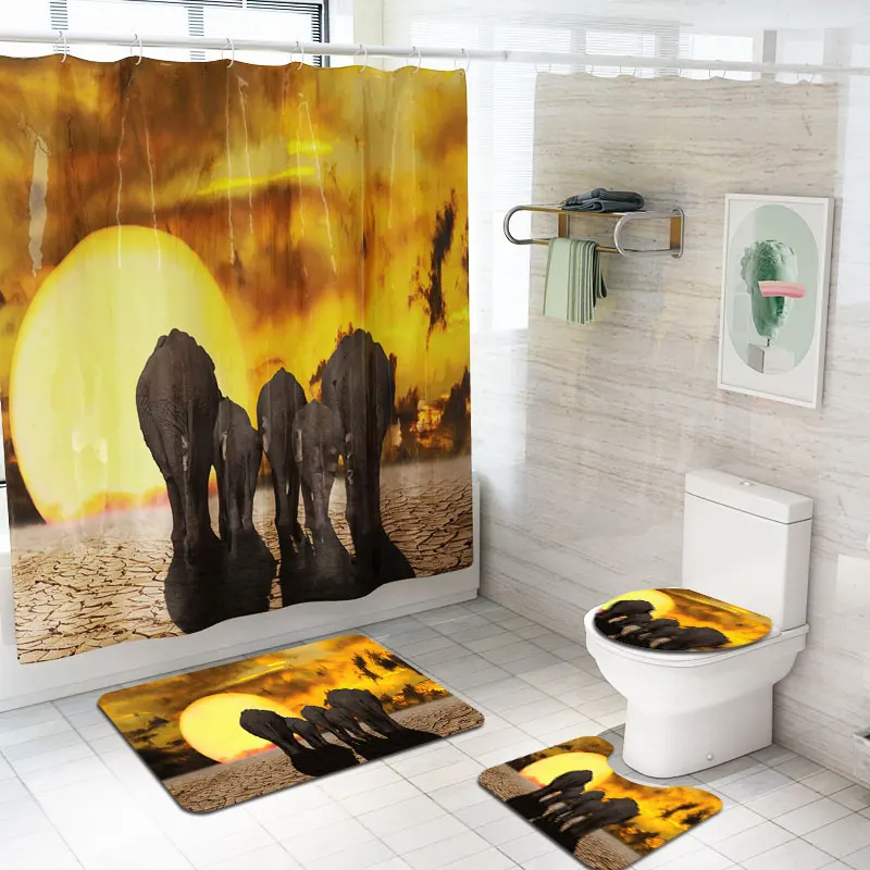 Anti Slip Spa Bath Mat Set and Polyester Waterproof Shower curtain