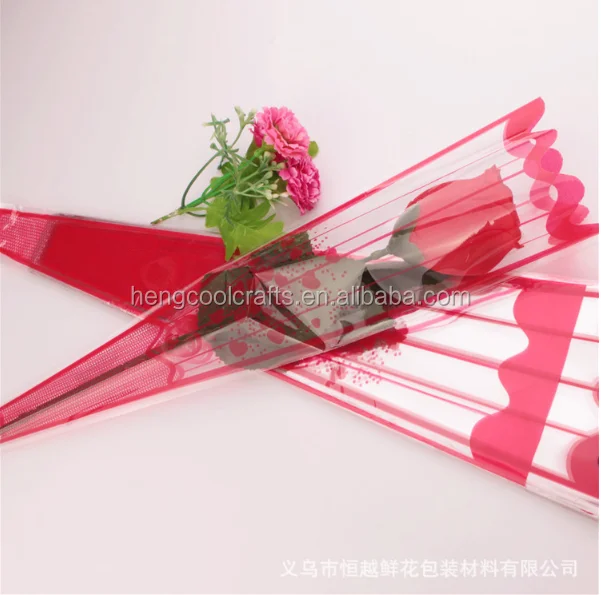 Imprimé Single Rose Cellophane Manches-Fleur Fleuriste Wrap rose cello cône 