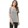 Deep v neck women t shirt plain t shirts cotton summer tees cross front Casual Teen Girls Tees T Shirts custom t-shirt