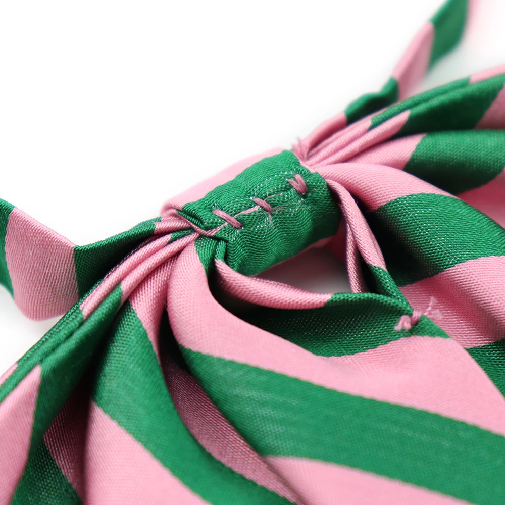 Fancy Pink Green Interphase Striped Office Lady Bowtie 100 Handmade