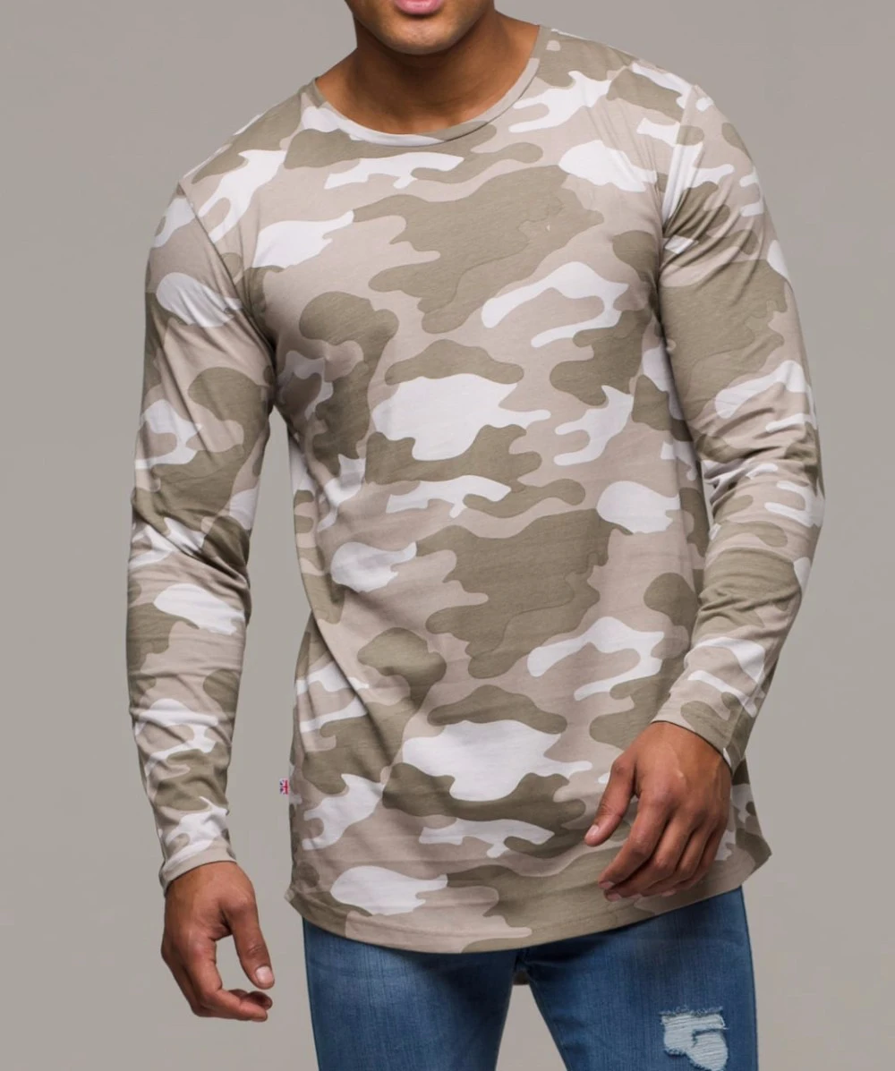 Camo Printing Long Sleeve 100 Polyester Round Neck T Shirts Wholesale