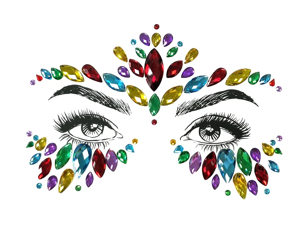 Body Jewels Rhinestone Gems Rave Rainbow Face Crystals Luminous For