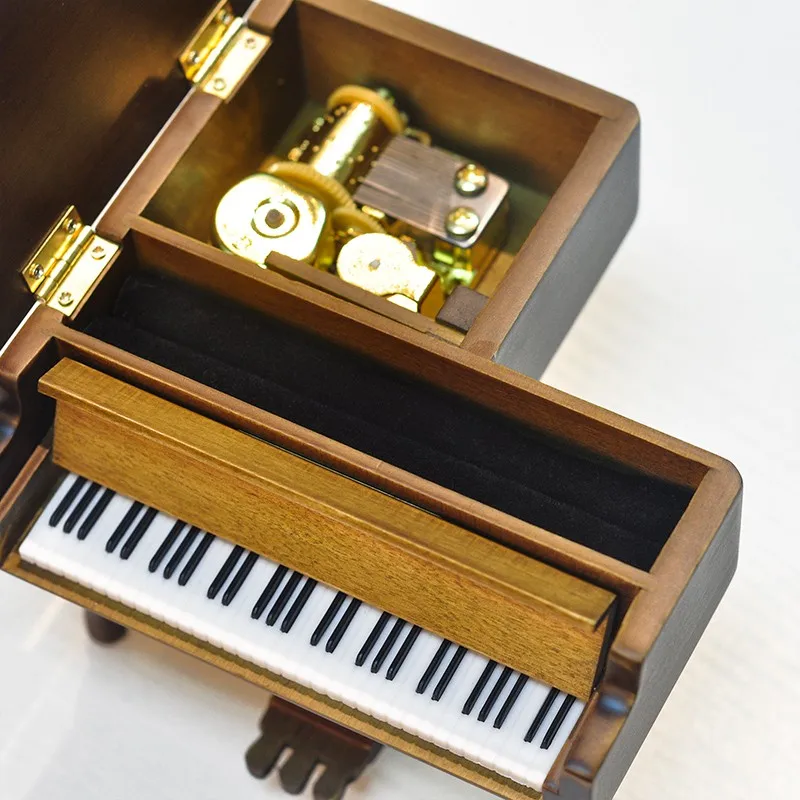 Retro Wooden Music Boxes Vintage Wind Up Music Box Memorable Piano