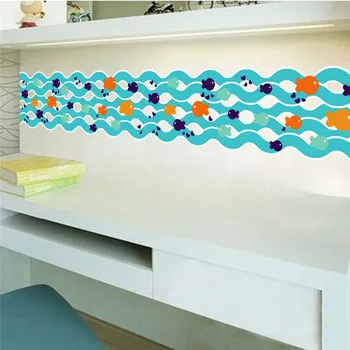 Zooyoo Warna Hijau Kecil Ikan Air Ripple Kartun Stiker Dinding